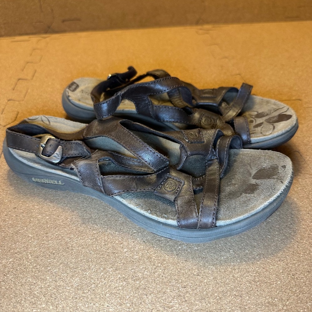 Merrell Bracken Sandals Womens 7 Brown Leather Strappy Outdoor Comfort J62310